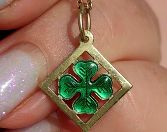 Pendentif Trèfle à 4 Feuilles Plaqué Or Vintage - Porte-bonheur - Parfait état