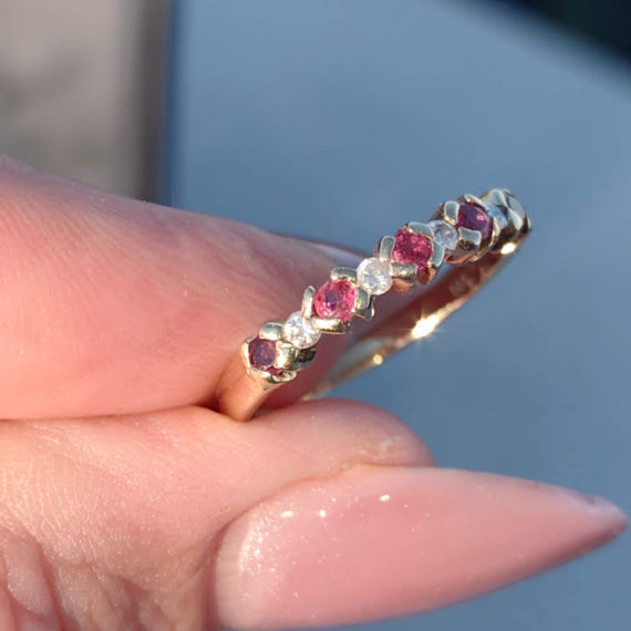 Mid Century Ruby Diamond  Solid Yellow Gold Daint… - image 3