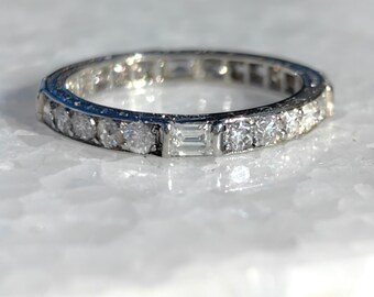 Alliance Américaine Vintage Or Blanc 18k Et Diamants (0,57 Carats) - Style éternité, Taille 49, Circa 1960