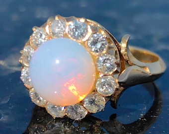 Victorian Antique Vintage Moonstone and Diamond Gold Ring