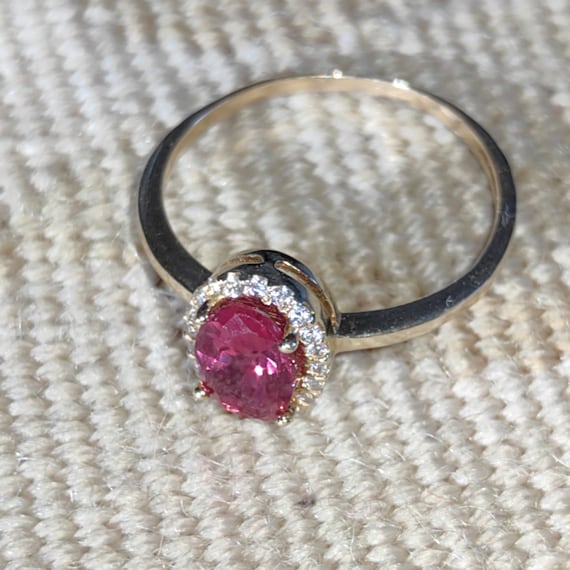 14k Solid Yellow Gold Artificial Ruby Cubic Zirco… - image 3