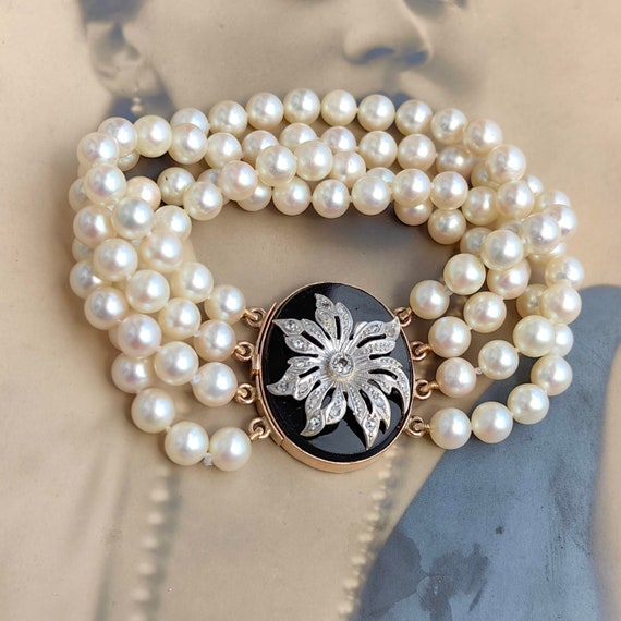 1930s Art Deco Antique Vintage Pearl Onyx Solid 1… - image 2
