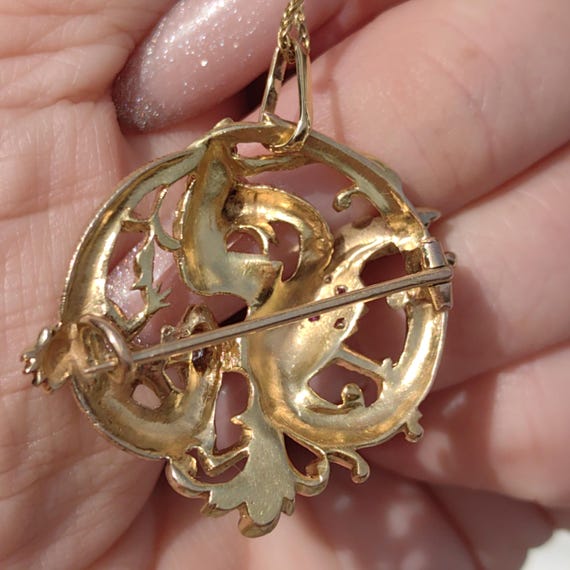 Diamond Emerald Ruby Solid 18k Yellow Gold Griffi… - image 7