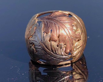 Anello vintage in foglia d'oro 8K: fascia importante, misura 8