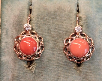 Boucles D'oreilles Dormeuses En Or Rose 18k Avec Cabochon De Jais - Style Napoléon III Circa 1900, Occasion
