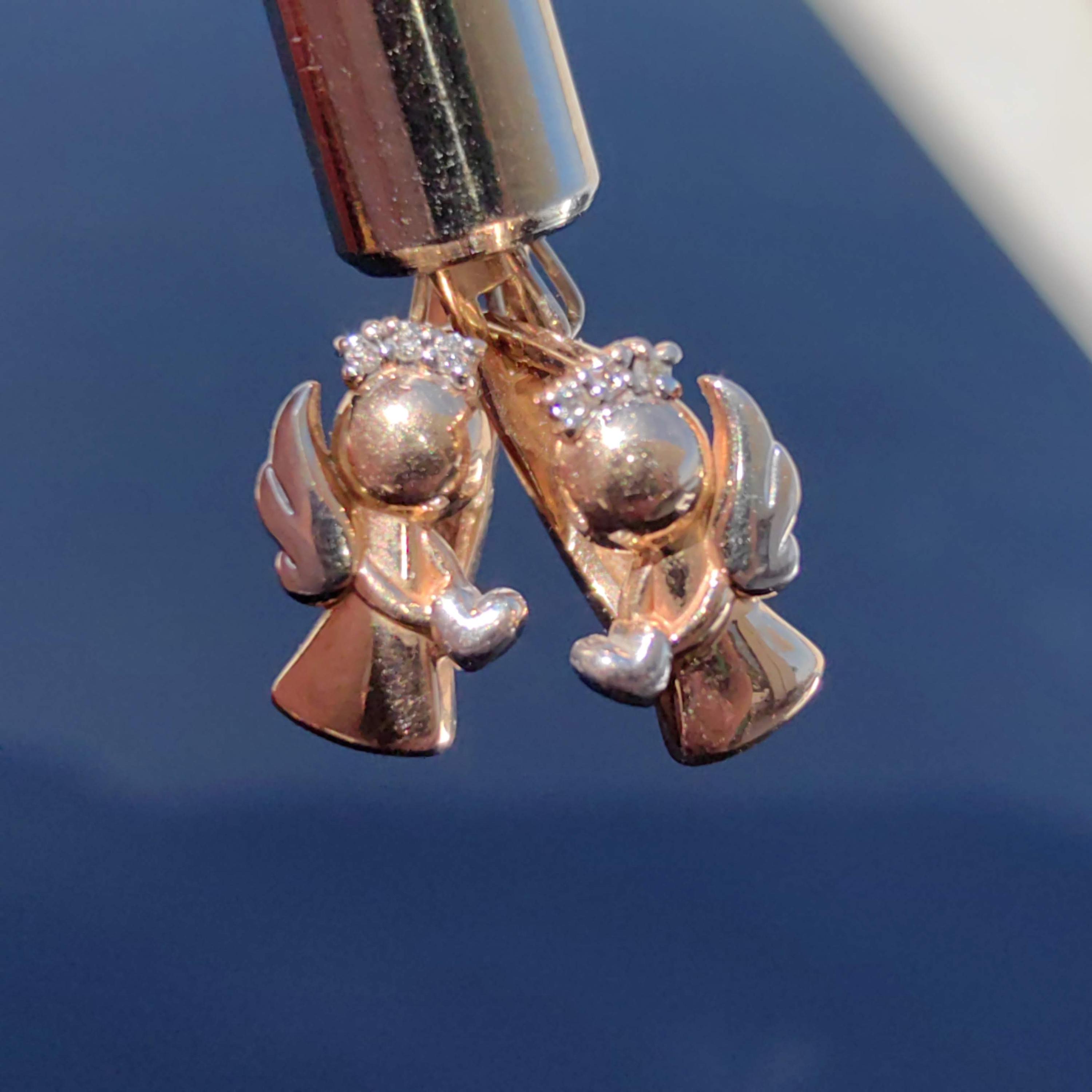 Vintage 14K Solid Yellow Gold Earrings, Cute Angel earrings, Diamond  Stud Earrings, Christian Religion Earrings, Christmas Angel Earrings