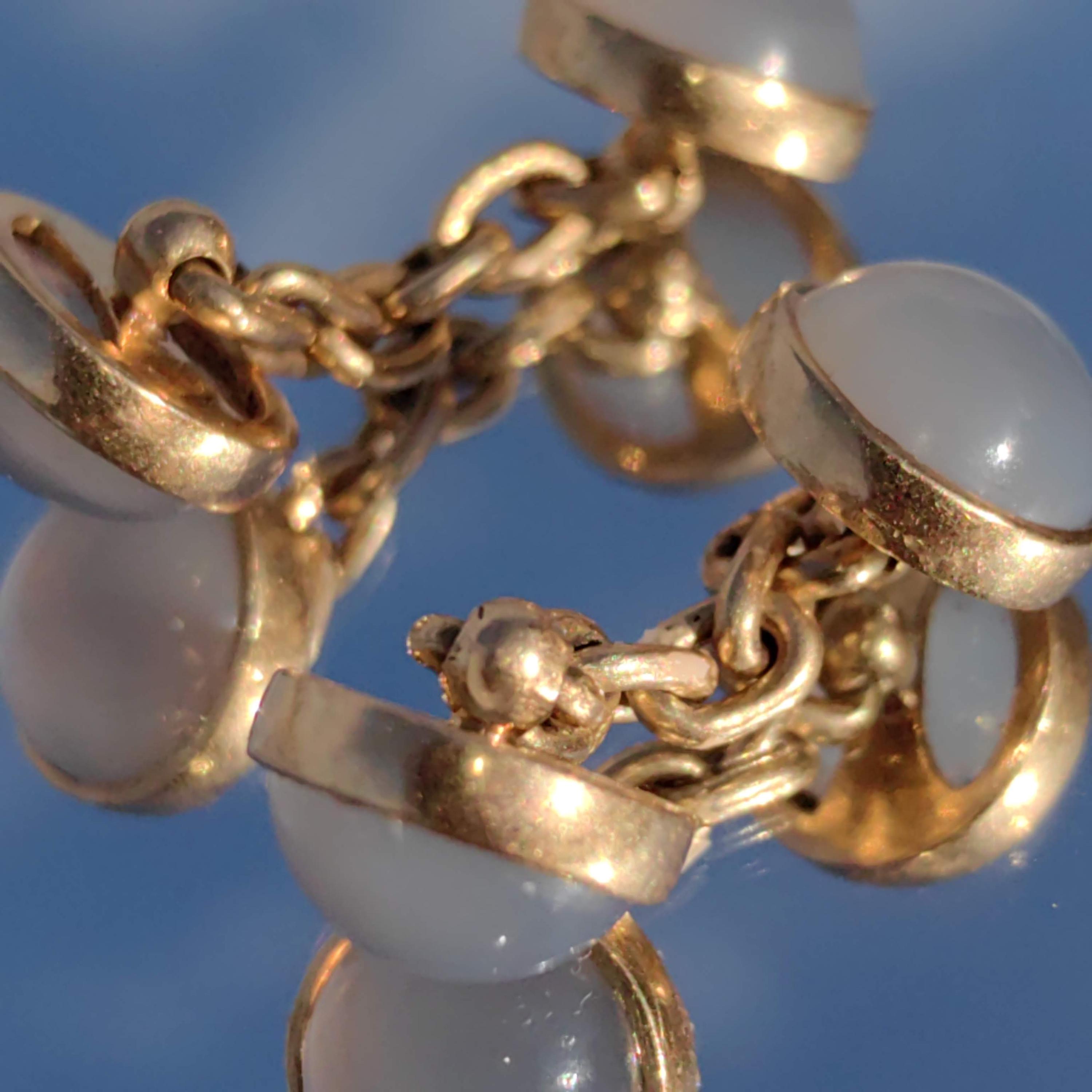 Ensemble Boutons De Manchette Et Clous De Cravate Or 14k Pierre De Lune - Années 90, Comme Neuf Dans Sa Boîte