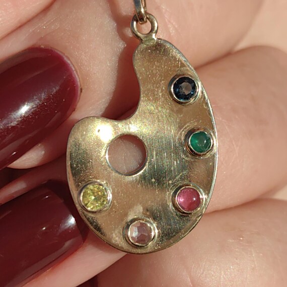 Vintage Solid Hallmarked Gold Paint Colourful Eme… - image 7