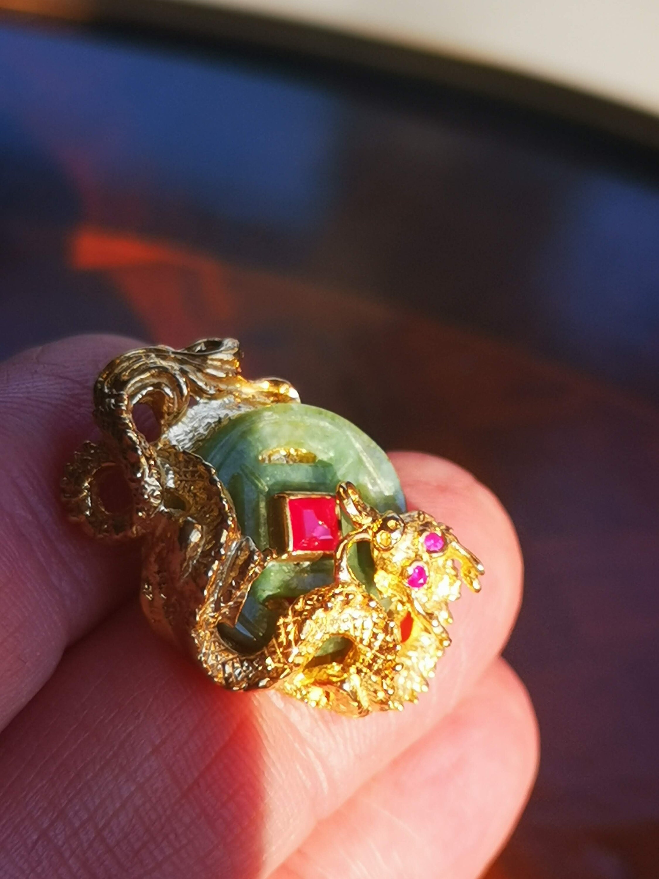 Boutons De Manchette Chinois En Or Et Jade - Poids 5.62g - Occasion - Magnifique