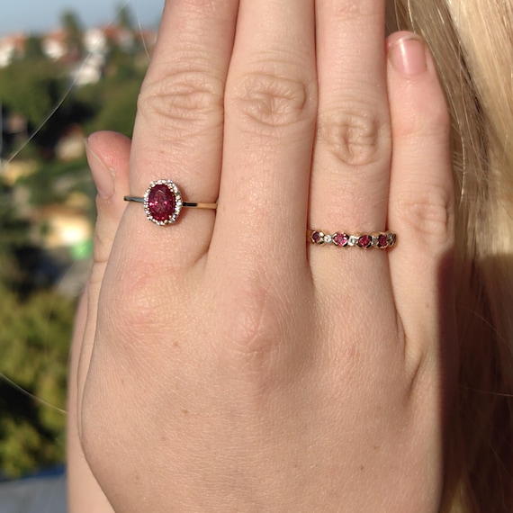 Mid Century Ruby Diamond  Solid Yellow Gold Daint… - image 9