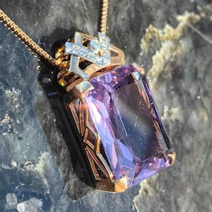 Art Deco Antique Vintage Amethyst and Diamond Gold Statement Pendant
