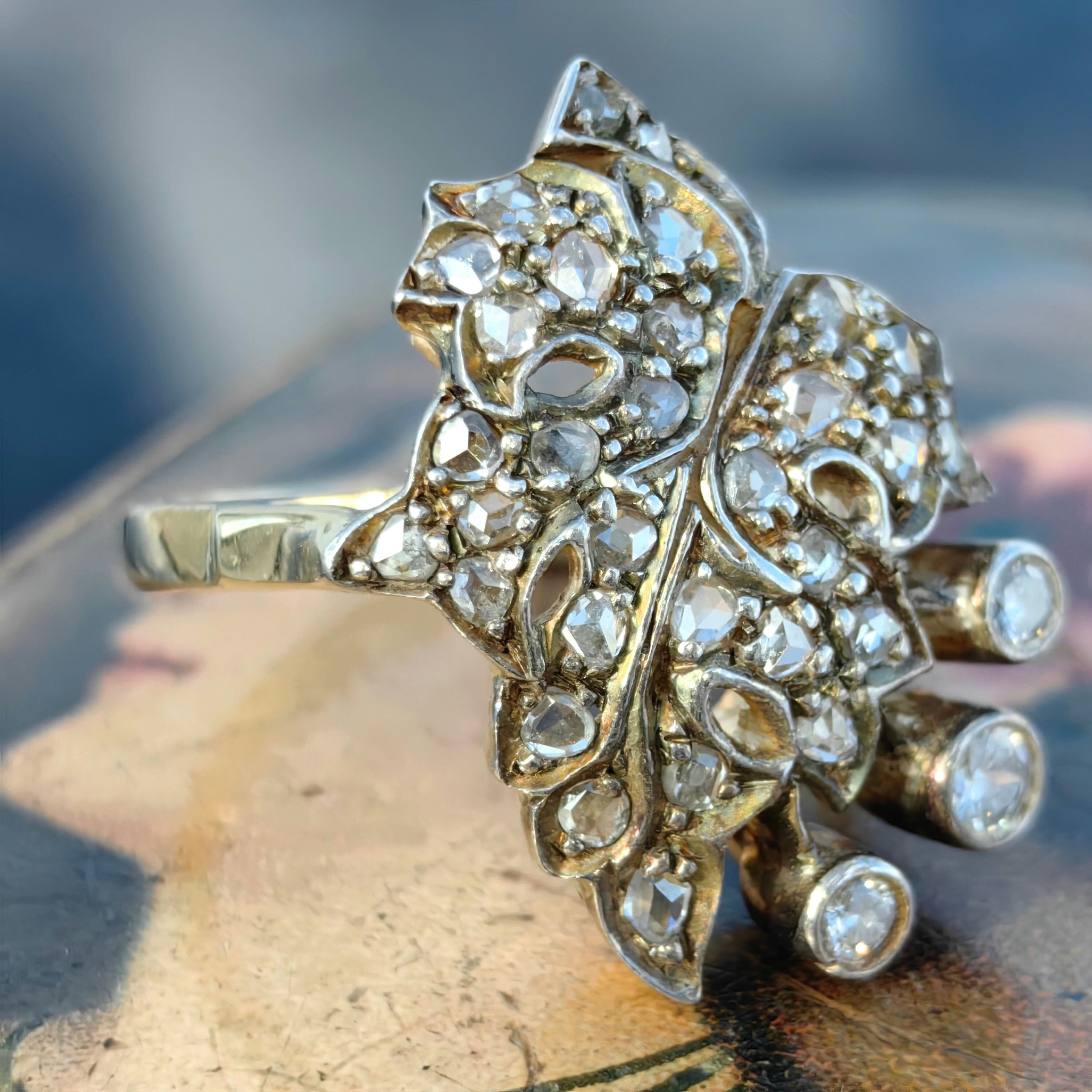 Art Nouveau Edwardian Antique Vintage Diamond Gold Leaf Shaped Ring ...