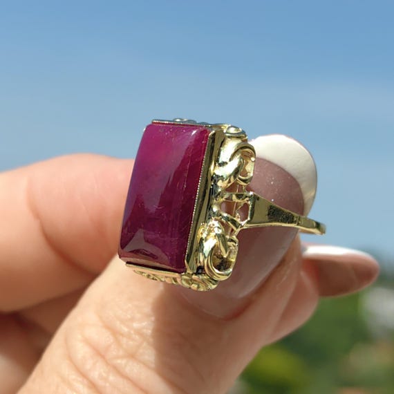 Vintage Art Deco Natural Opaque Red Ruby Elegant … - image 10