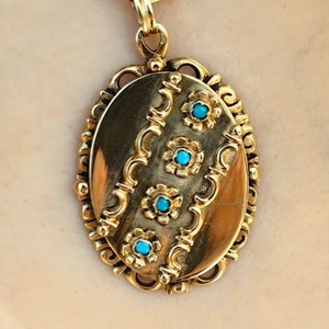 Victorian Antique Vintage Turquoise Solid Hallmarked 14k Gold Pendant 8.2gr