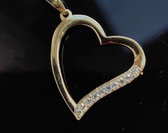 Vintage 9k Solid Gelbgold Herzförmige Halskette Anhänger Armband Charme besetzt mit Zirkonia Liebe Geschenk Valentinstag Geschenk