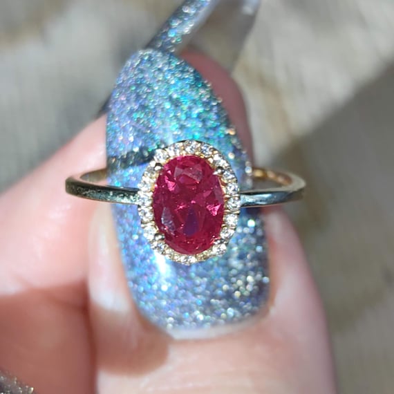 14k Solid Yellow Gold Artificial Ruby Cubic Zirco… - image 2