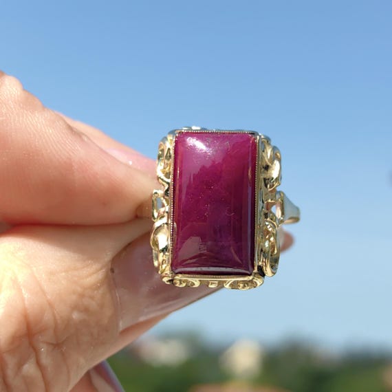 Vintage Art Deco Natural Opaque Red Ruby Elegant … - image 5