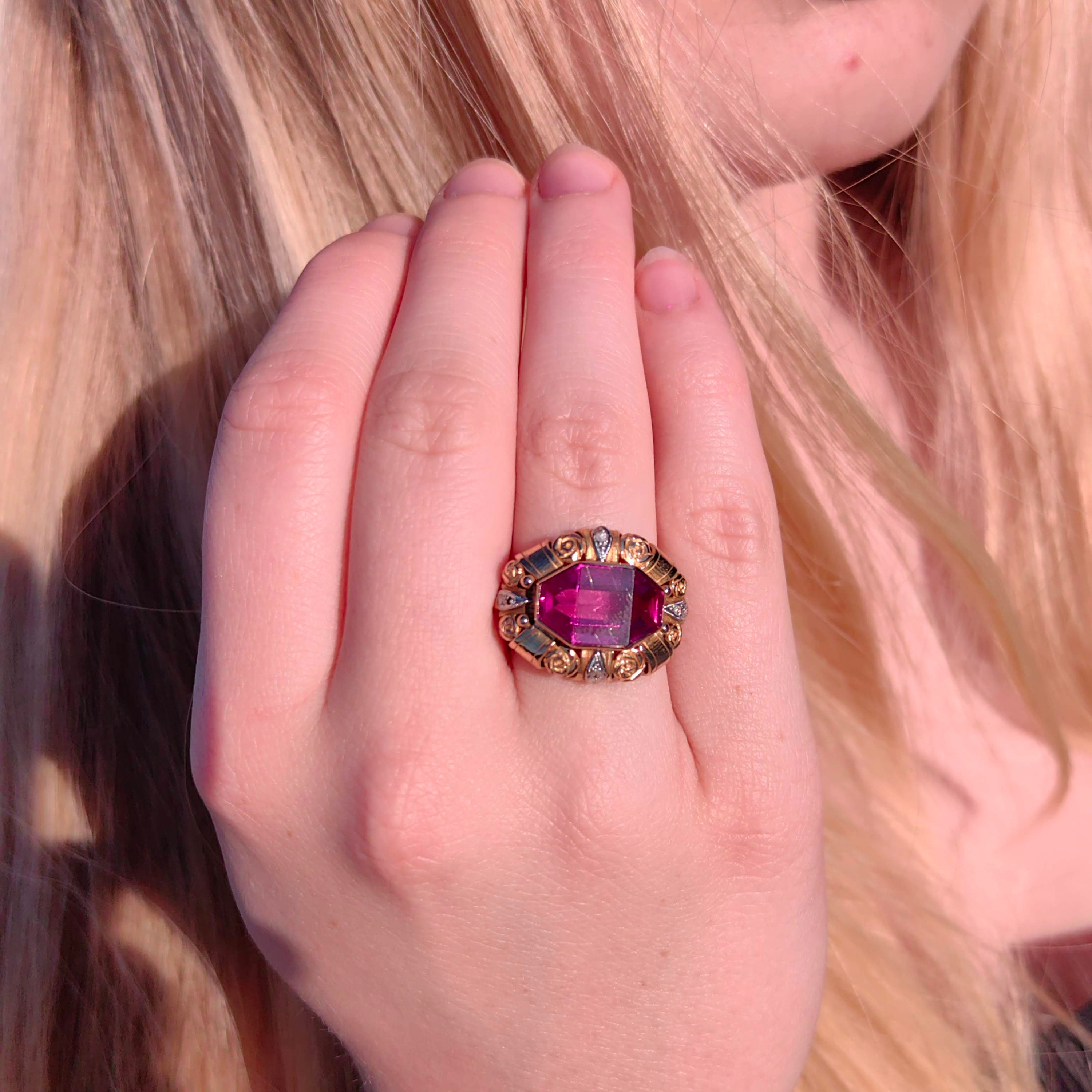 Art Deco 1910s Antique Vintage Lab Grown Ruby and Diamond Art Deco 1910s Antique Vintage Lab Grown Ruby and Diamond