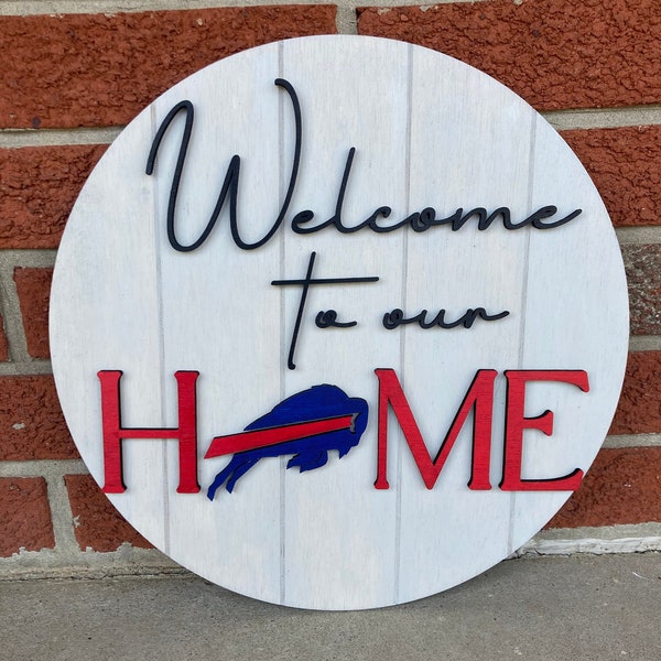 Buffalo Bills Front Porch Sign, Front Porch Decor, Go Bills! Welcome to our home, Welcome sign, Buffalo Bill Decor, Bills Mafia