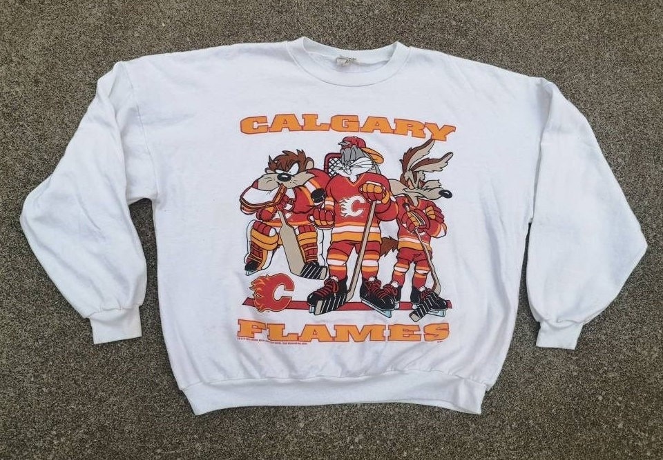 CustomCat Calgary Flames BLASTY Retro Crewneck Sweatshirt Black / XL