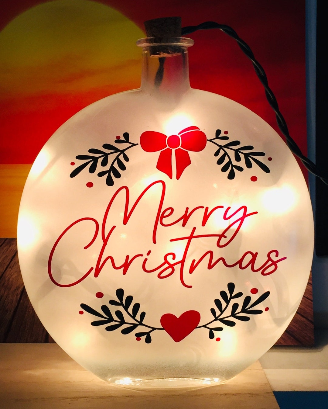 Merry Christmas Lighted Glass Bottle Gift Ideas Home Decor Etsy