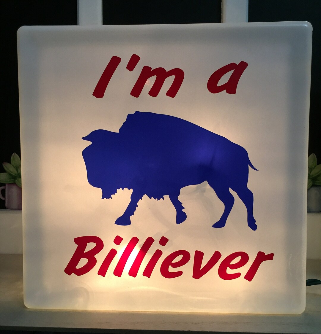 I'm A Billiever Lighted Glass Block Buffalo Fans Gift Etsy
