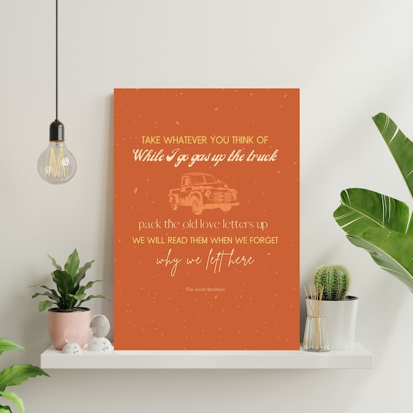 Avett Brothers - If It's the Beaches "Pack The Old Love Letters Up" Digital Art Printable - 18x24" ORANGE AND TEAL!