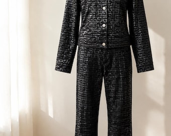 Vintage Y2K Guess Jeans Black Monogram Denim Set Jacket Pants Hong Kong Made