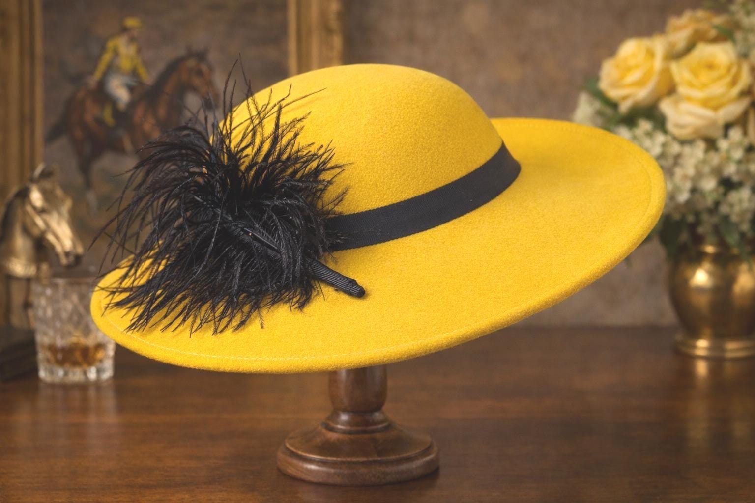 Vintage Black Wide Brim Hat With Feathers - Etsy