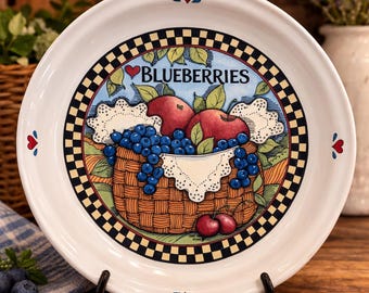 Susan Winget Blueberries Pie Plate 10.5" Baker Farmhouse Kitchen Fruit Baking Dish