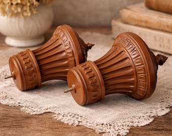 Vintage Kirsch Charleston Resin Drapery Finials Pair, Brown Decorative Rod Ends