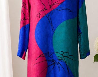 Vintage Silk Artwear Dress Abstract Ballerina Print Anne Crimmins UMI Size 6