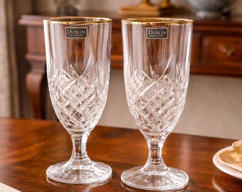 Godinger Shannon Dublin Crystal Goblets, 16 oz Gold Rim, Set of 2