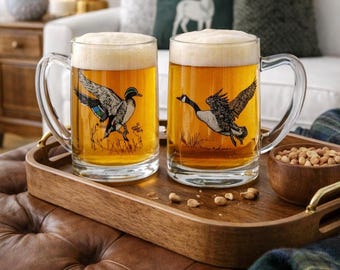 Richard Bishop Signed Duck Hunting Beer Mugs Set 2 Wildlife Game Bird Barware