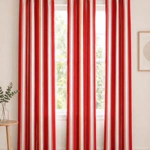 Pottery Barn Red White Stripe Curtain Panels Set Lined (50x63) Nautical Coastal Drapes