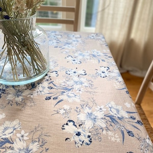 Anemone Garden linen blend fall floral tablecloth