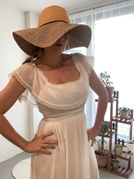 1970's Gunne Sax off the shoulder white prairie dress… - Gem