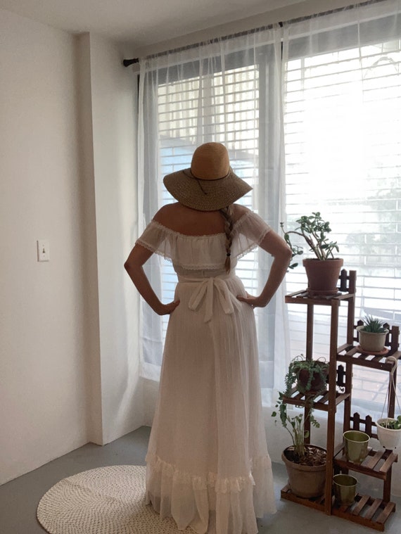 1970's Gunne Sax off the shoulder white prairie dress… - Gem
