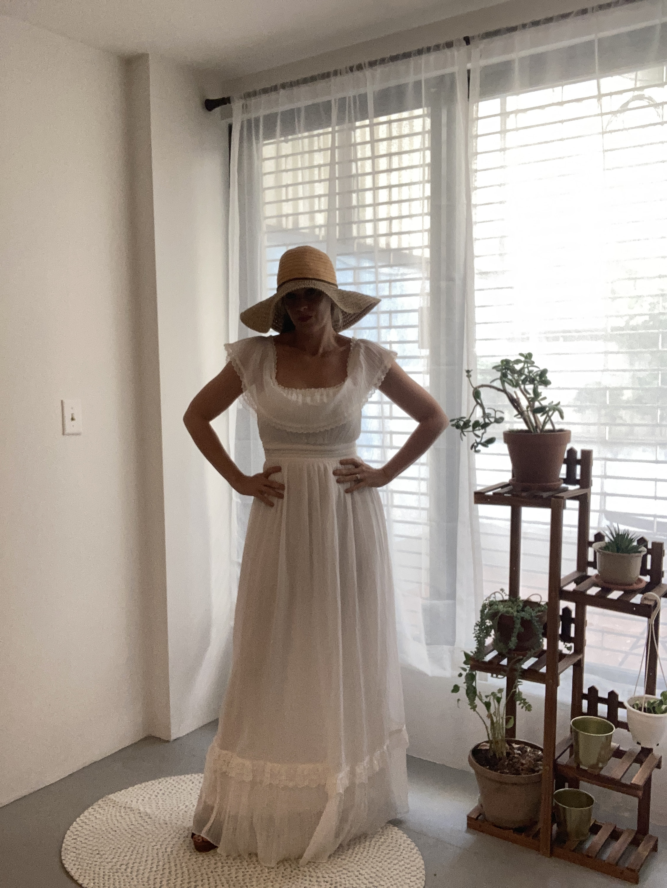 1970's Gunne Sax off the Shoulder White Prairie Dress With Pastel ...