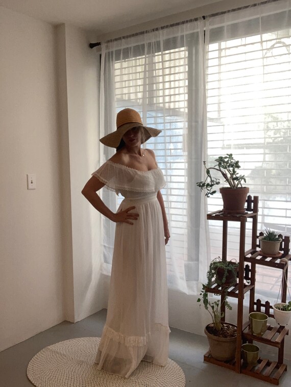 1970's Gunne Sax off the shoulder white prairie dress… - Gem