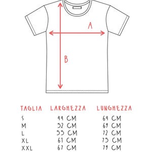 May include: A size chart for a t-shirt with measurements in centimeters for width and length. The chart includes sizes S, M, L, XL, and XXL. The t-shirt is made of 100% cotton with a 185 gram weight.