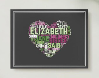 Pride and Prejudice Word Cloud Heart Card: A Literary Masterpiece in Every Word