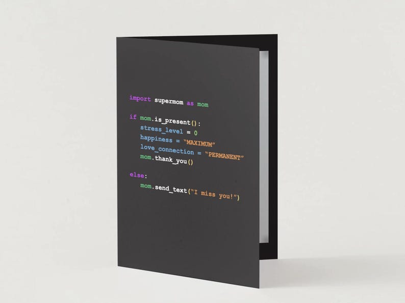 Python Coding Mother's Day Card – "Supermom" Script Tech Gift image 1