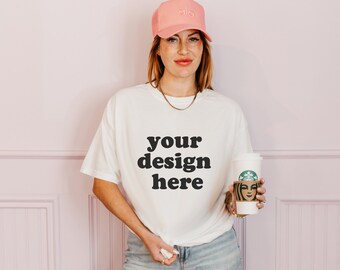 Comfort Colors White C1717 / Comfort Colors White T-Shirt / White T-Shirt Mockup / Trendy Mockup / Cute Mockup / Starbucks Mockup