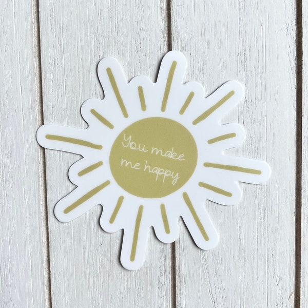 You Make Me Happy Yellow Sun Sticker, Song Lyric Stickers, Waterproof Stickers