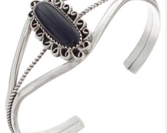 Navajo Black Onyx Silver cuff bracelet