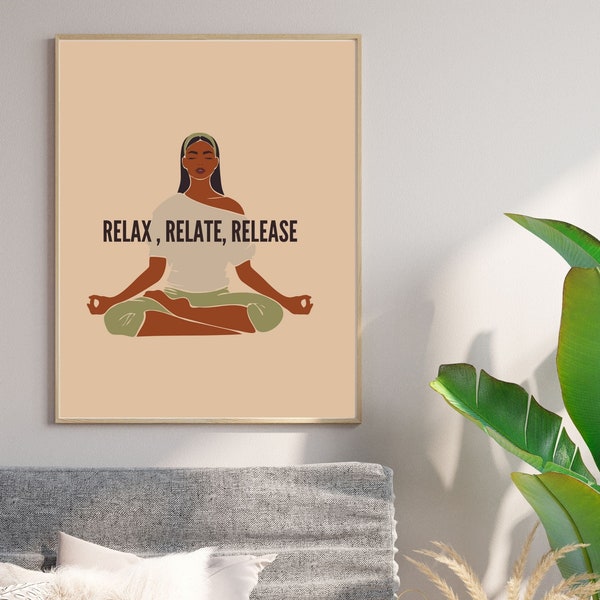 Relax black art print- peaceful art prints peaceful sayings