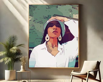 Kangol 80er Jahre Hüte in New York Brooklyn schwarze Mädchen Kunst Matte Vertikale Poster, schwarzes Haar Kunstwerk, schwarze Frau Wandkunst, braune Kunst, Kunstgeschenk