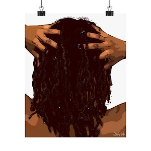 Beautiful Locs black hair art Premium Matte Vertical Posters, black hair artwork, black woman wall art, brown art, black girl art