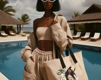 Black culture black art Tote Bag , black girl art on large tote bag, large shopping tote bag, black art tot